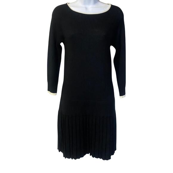 Shoshanna Lisette Long Sleeve Pleated Sweater Dress Black Wool Blend Sz S - Picture 2 of 10